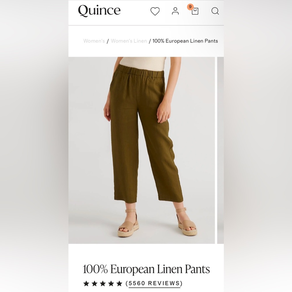 Quince Linen Pants - Olive, Size Small